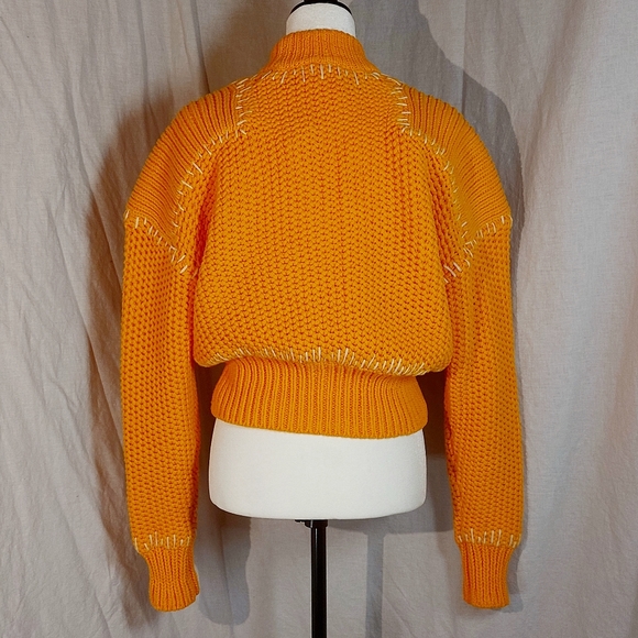 H&M orange oversize shoulder-pad cropped chunky sweater, M, NWT - Picture 2 of 9